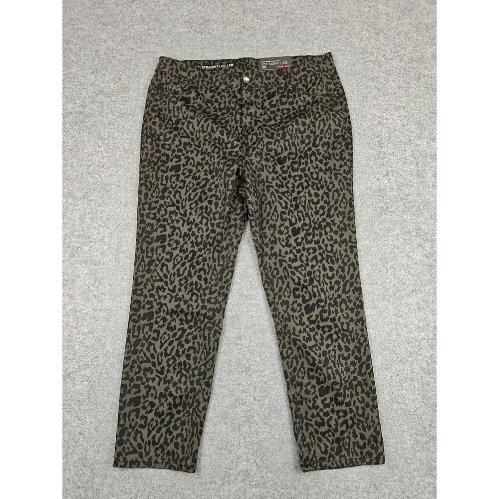 Avenue Denim‎ Jeans Womens Plus 20 Green Straight Leg Animal Print Stretch New